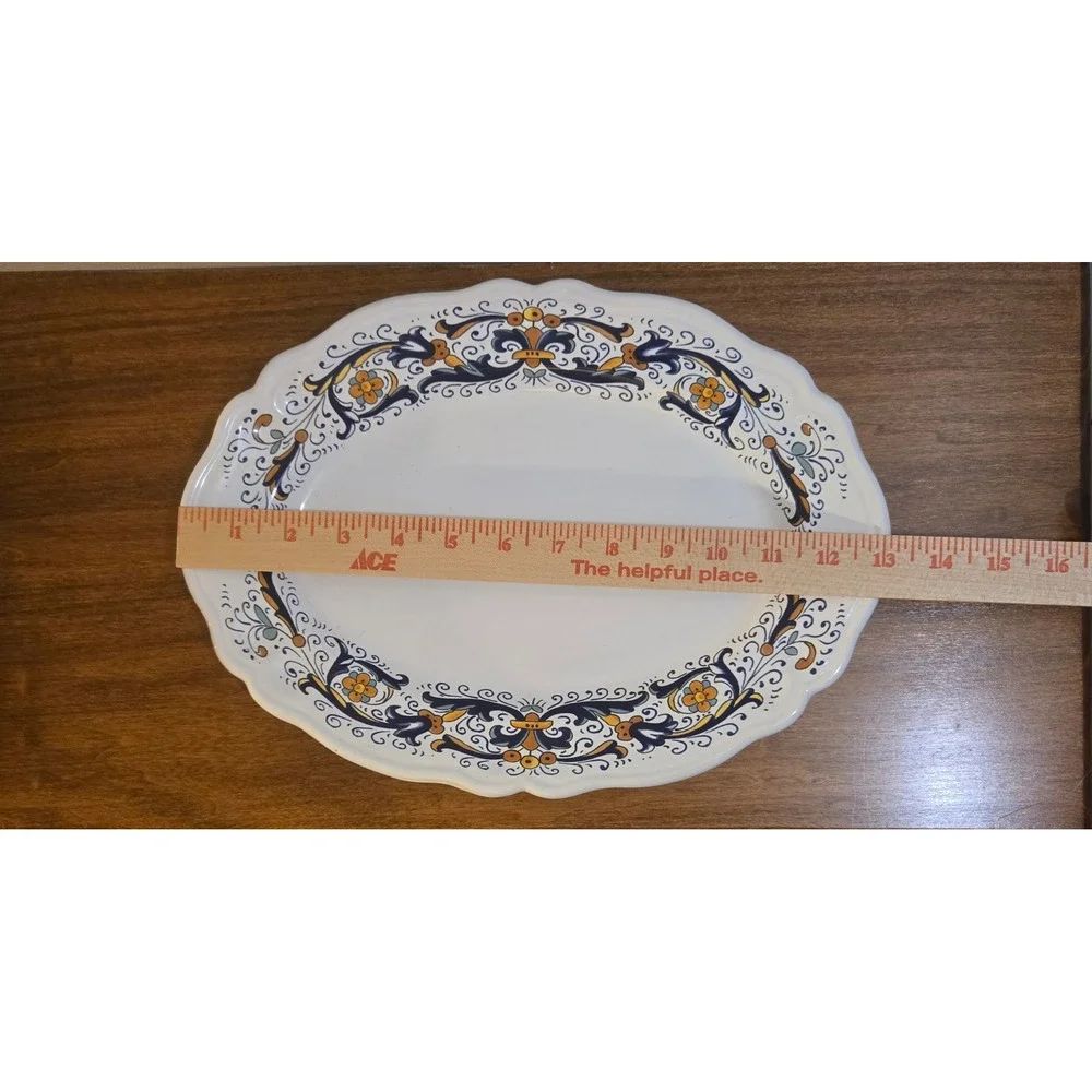 Nova Deruta Italy Oval Scalloped Ceramic Serving Platter Blue Yellow 13.5in